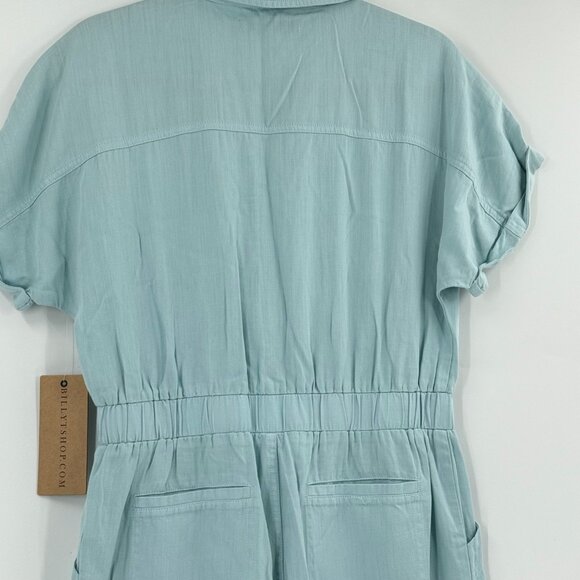 Billy T Womens Light Blue Short Sleeve Utility Jumpsuit With Tie Waist & Pockets - Picture 13 of 13